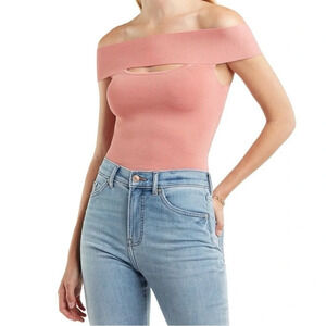 Express Body Contour Off The Shoulder Cutout Cropped Sweater Dusty Rose Pink XS